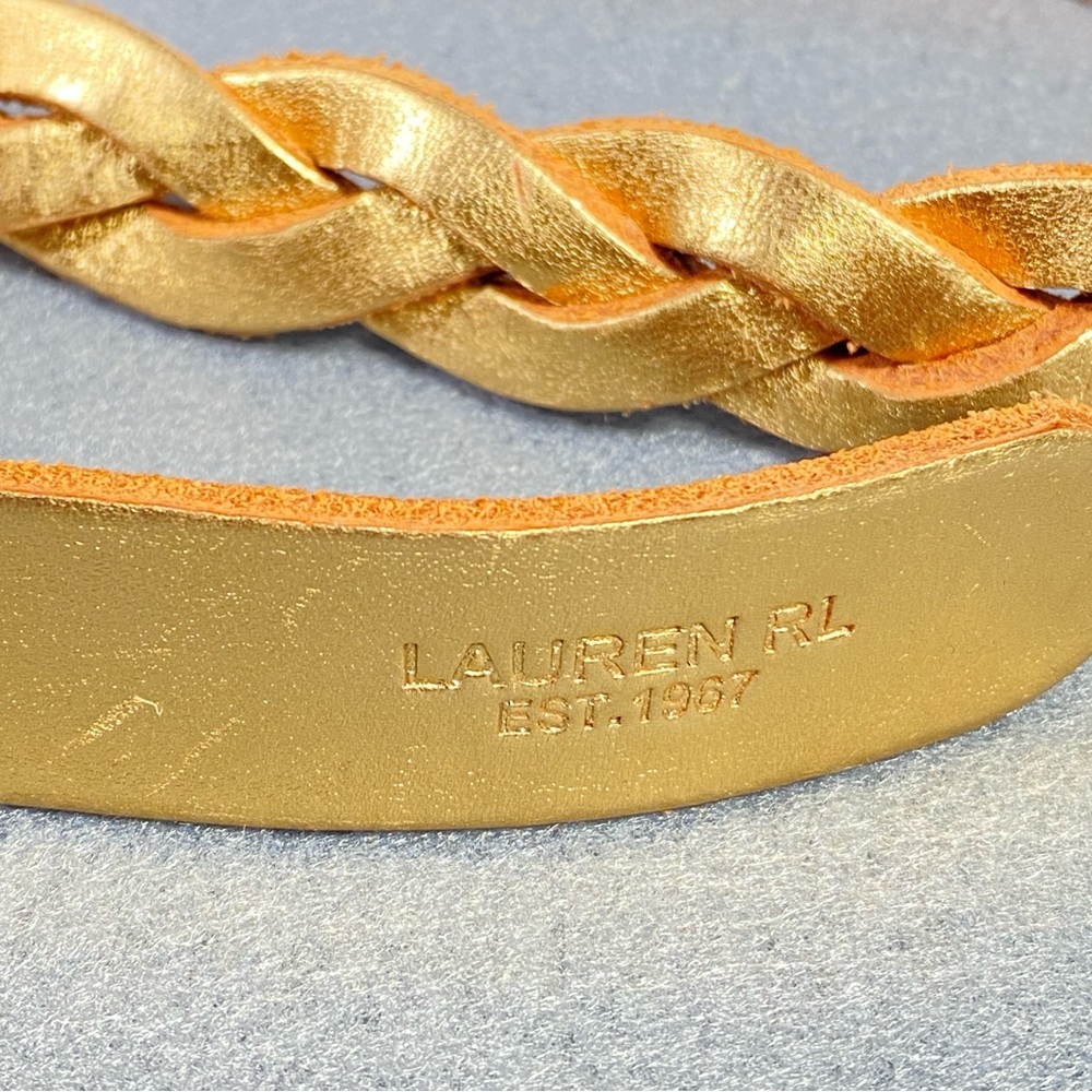 Lauren Ralph Lauren Women's Belt Sz L, Metallic Gold Leather w/Gold-tone Buckle - Picture 3 of 16